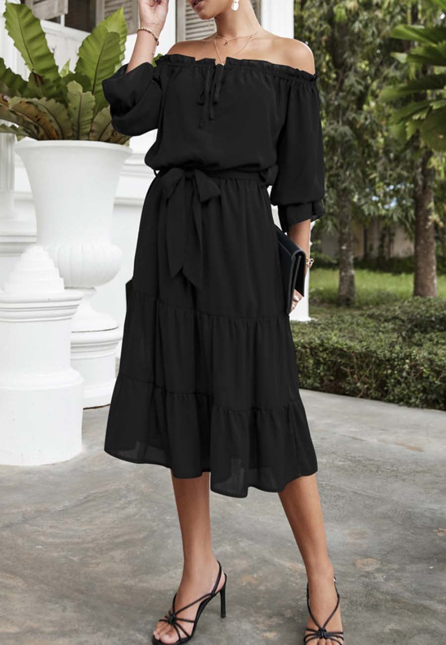 Off Shoulder Tie Detail Dress