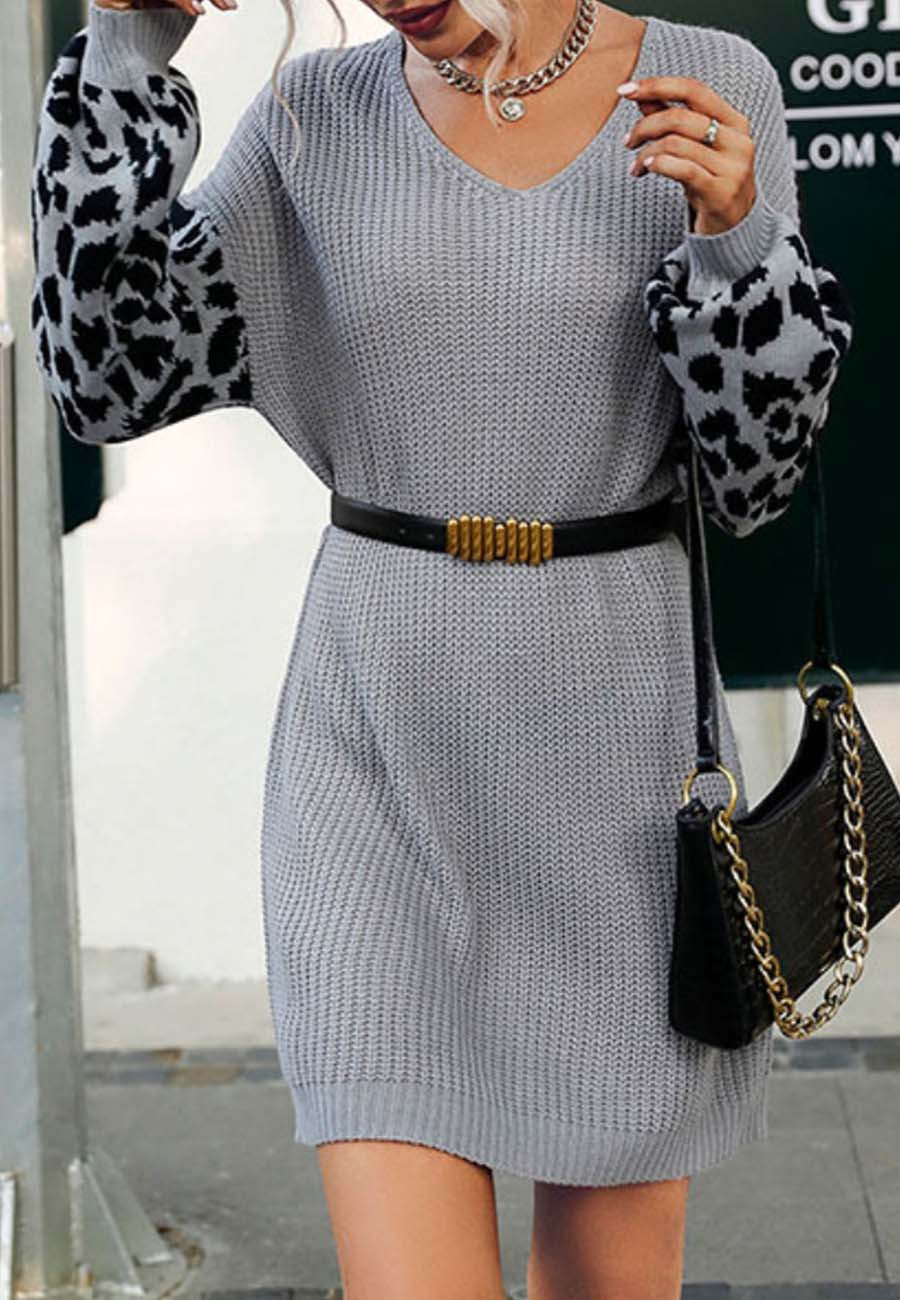 Vestido tipo suéter de leopardo en dos tonos