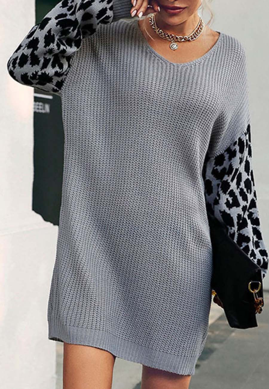 Vestido tipo suéter de leopardo en dos tonos