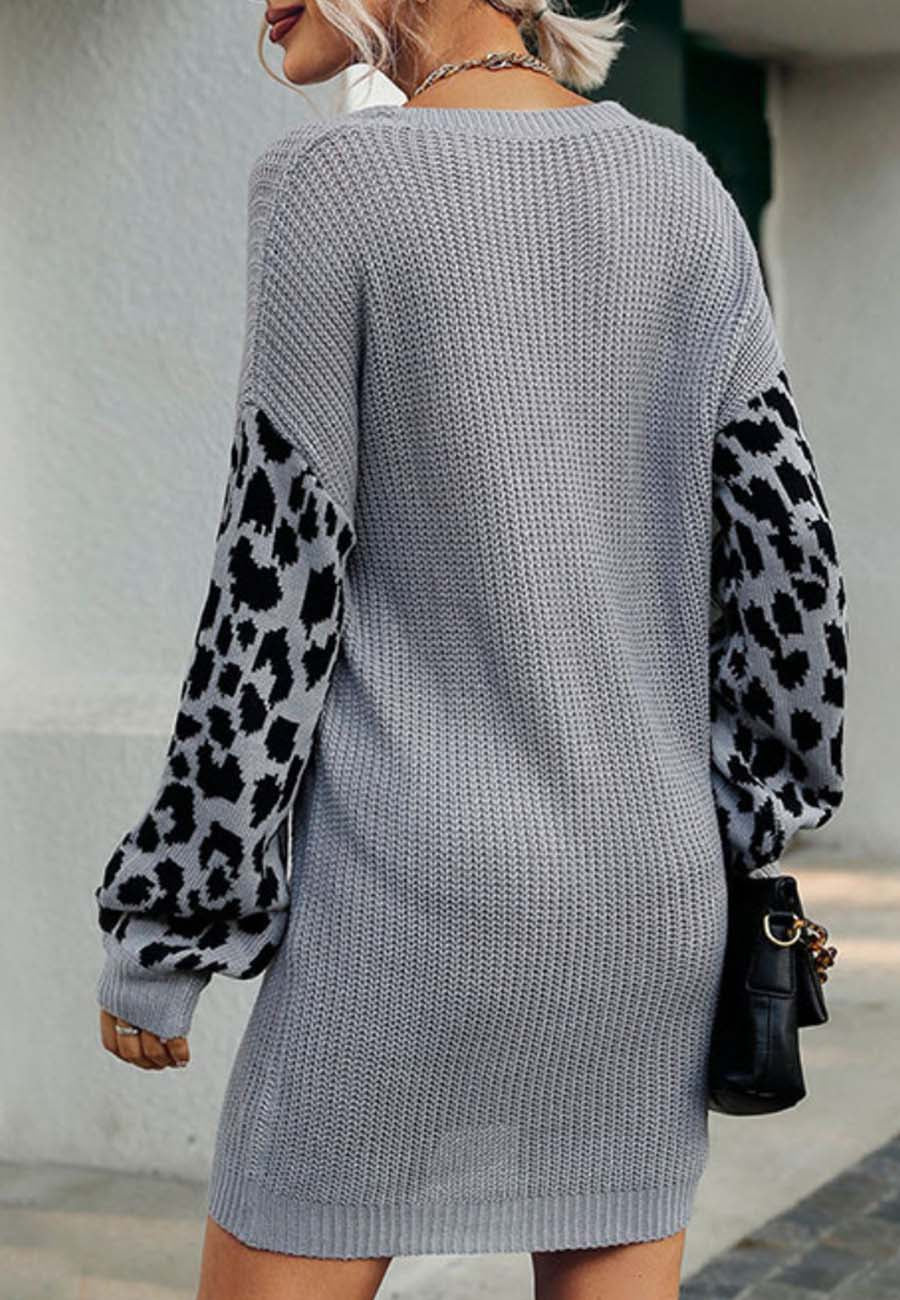 Vestido tipo suéter de leopardo en dos tonos