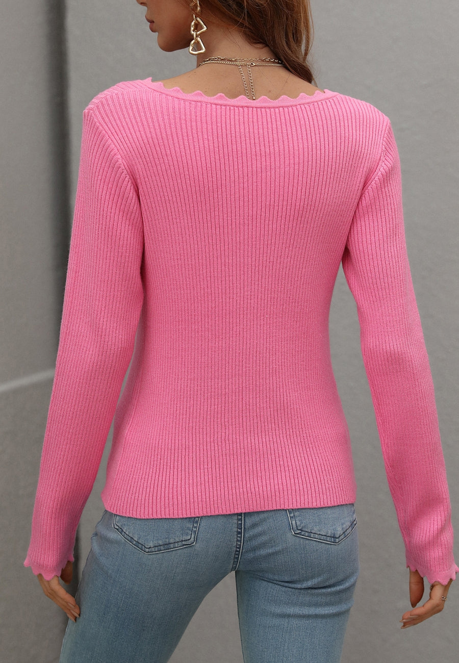 Suéter de punto acanalado con detalle festoneado