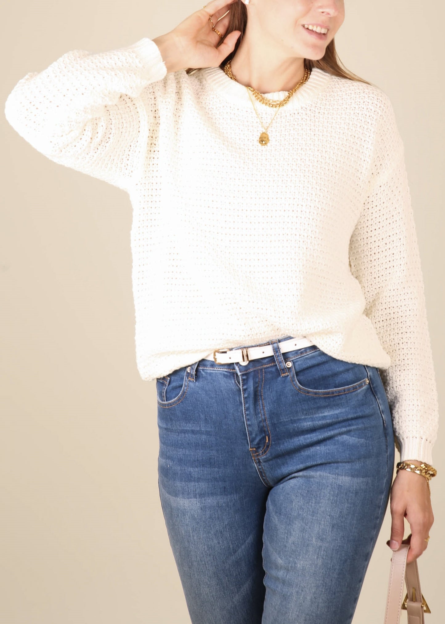 Solid Textured Knit Cozy Sweater