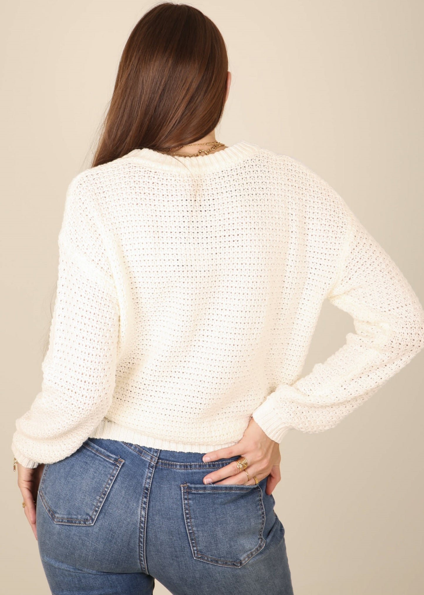 Solid Textured Knit Cozy Sweater