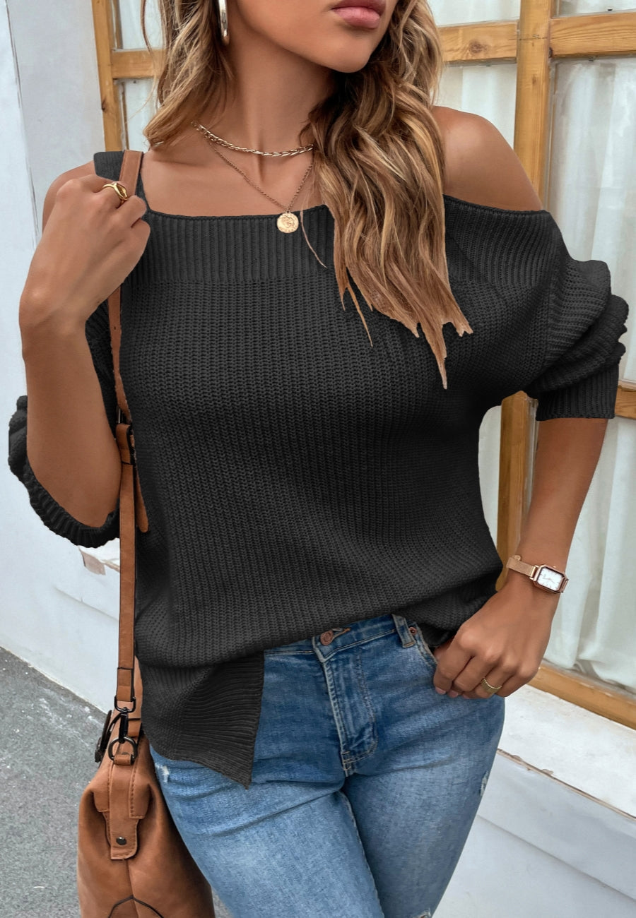 Cold shoulder deals solid sweater