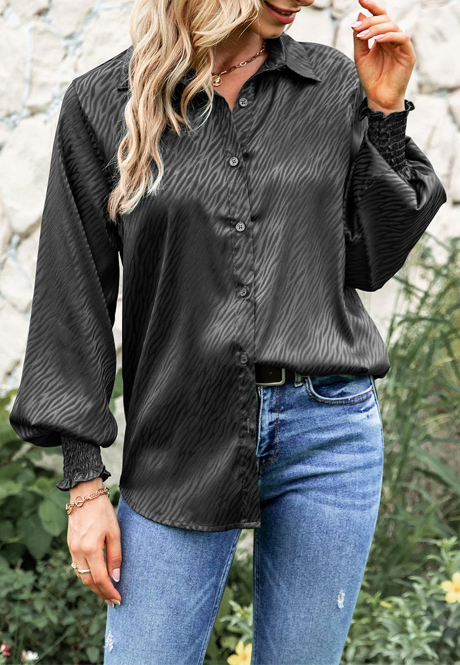 Animal Pattern Shirred Sleeve Shirt