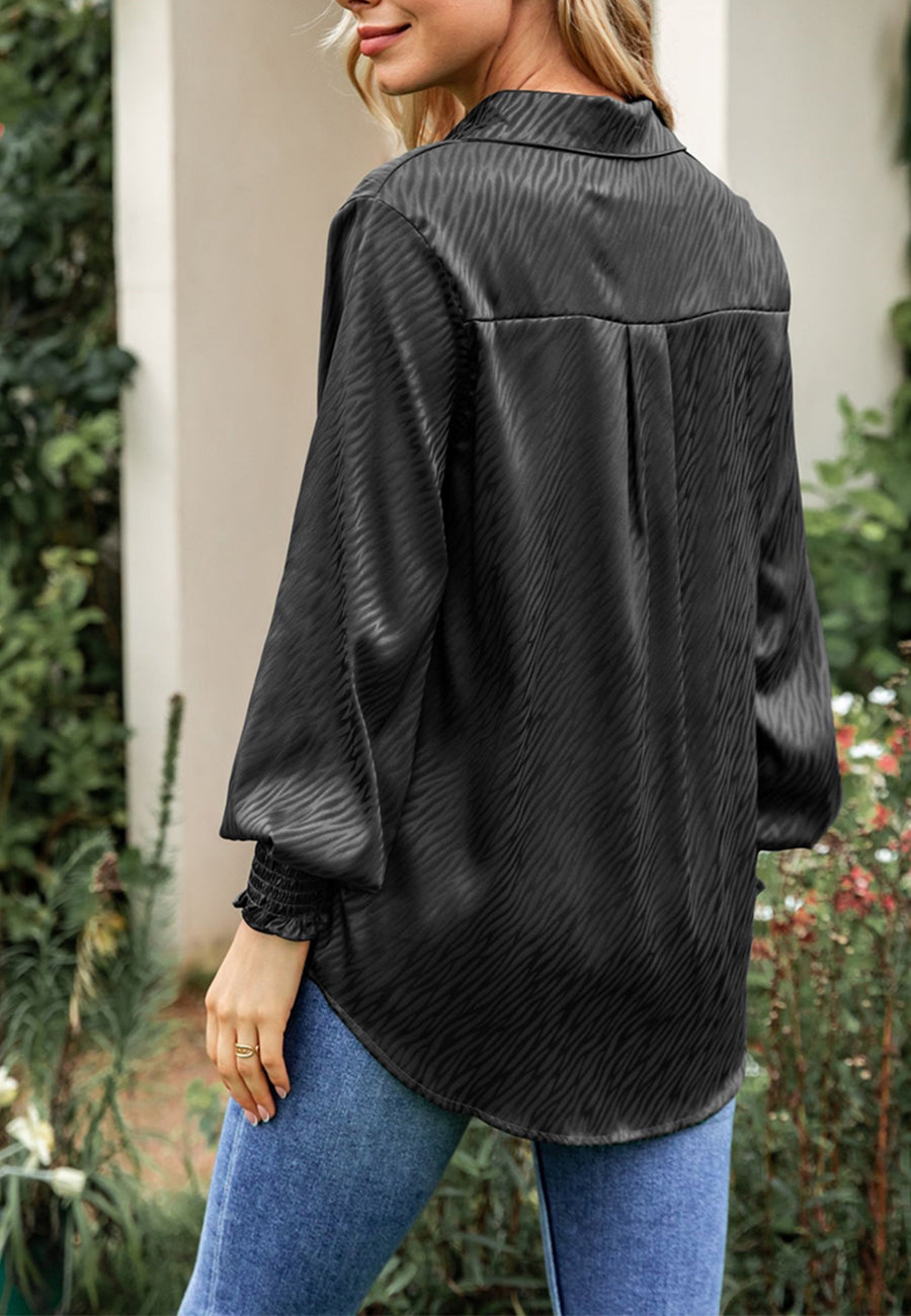 Animal Pattern Shirred Sleeve Shirt