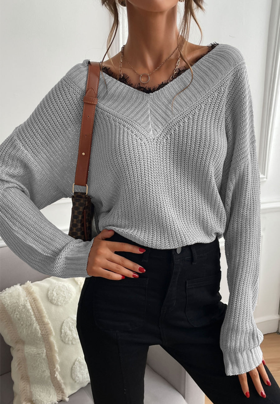 Lace Trim Classic Sweater
