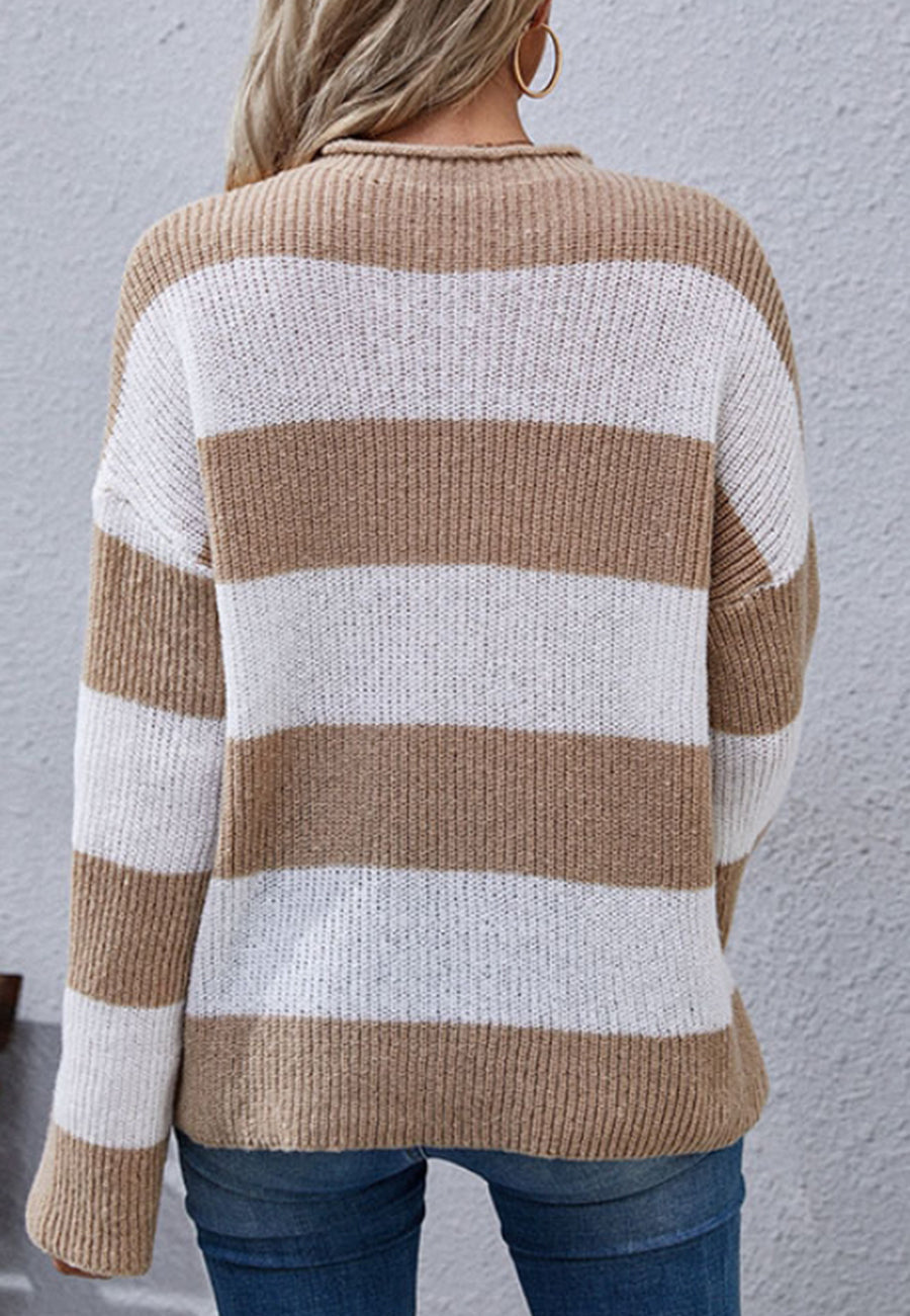 High Neck Textured Striped Sweater