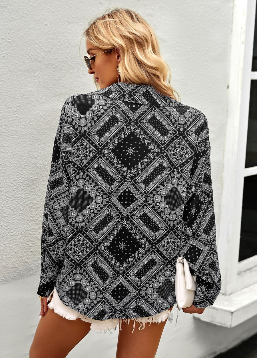 Geometric Bandana Print Button Blouse