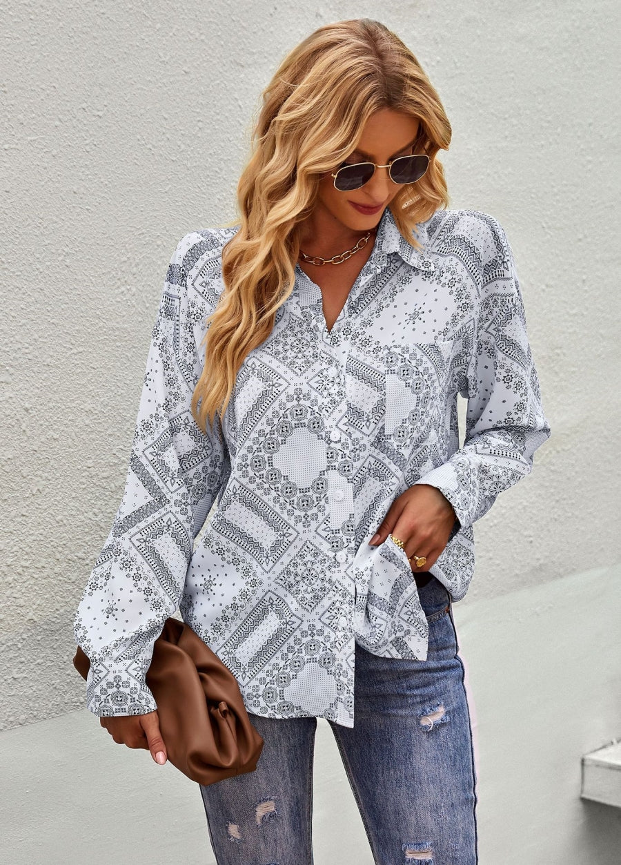 Geometric Bandana Print Button Blouse