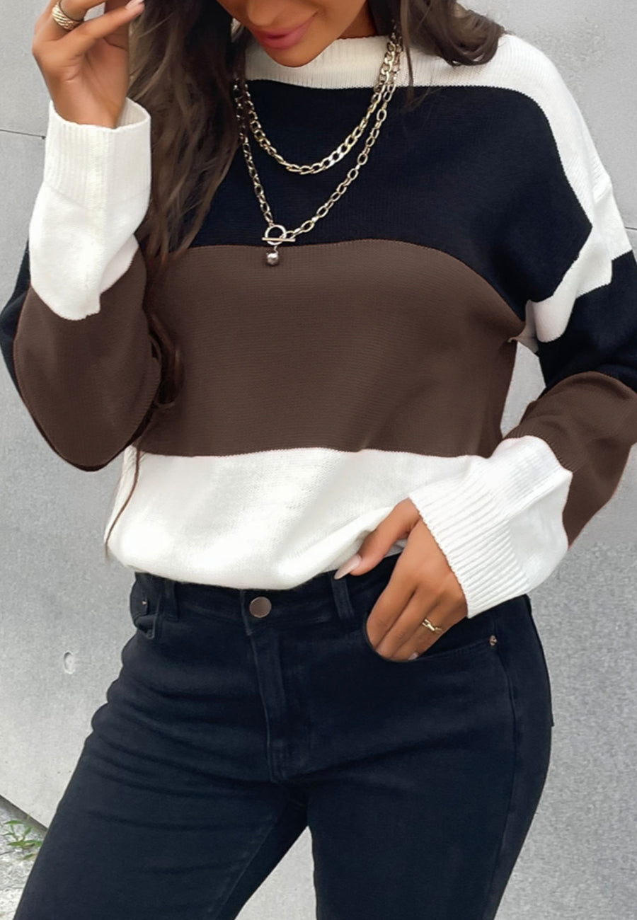 Chic Color Block Striped Sweater