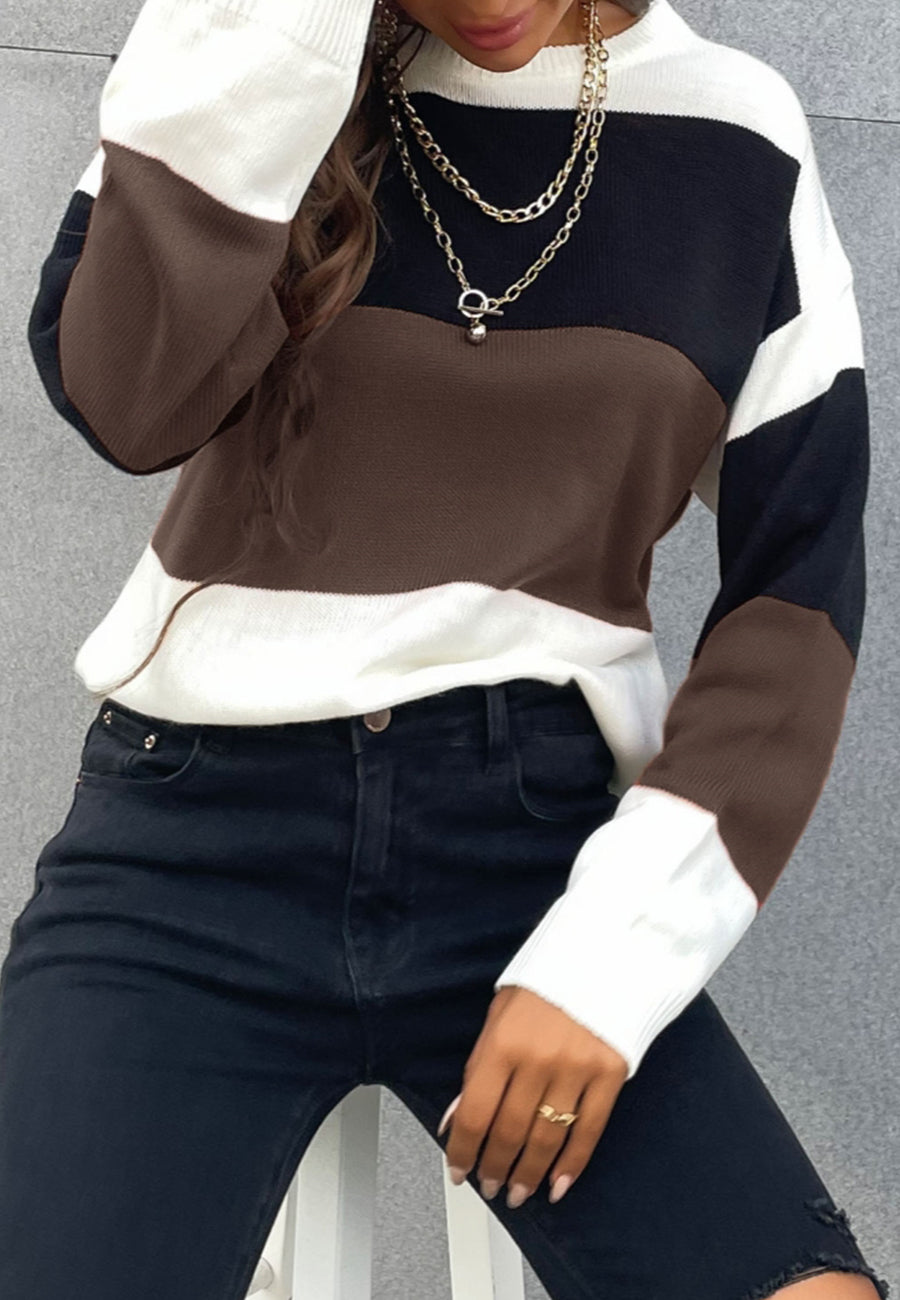 Chic Color Block Striped Sweater