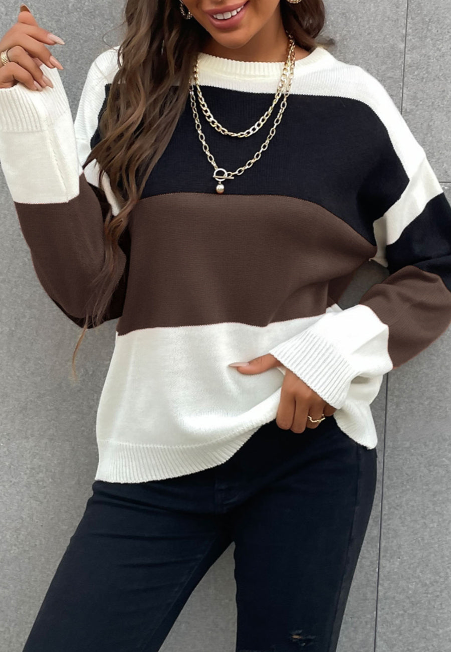 Chic Color Block Striped Sweater