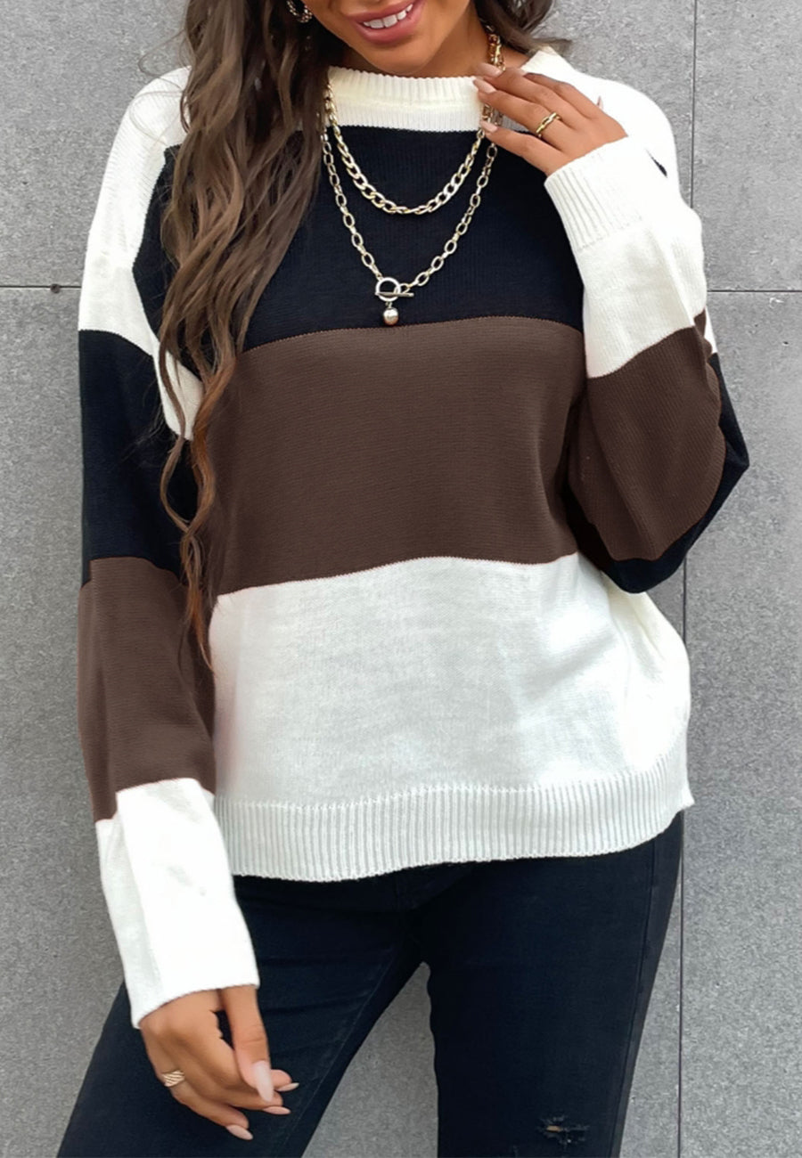 Chic Color Block Striped Sweater
