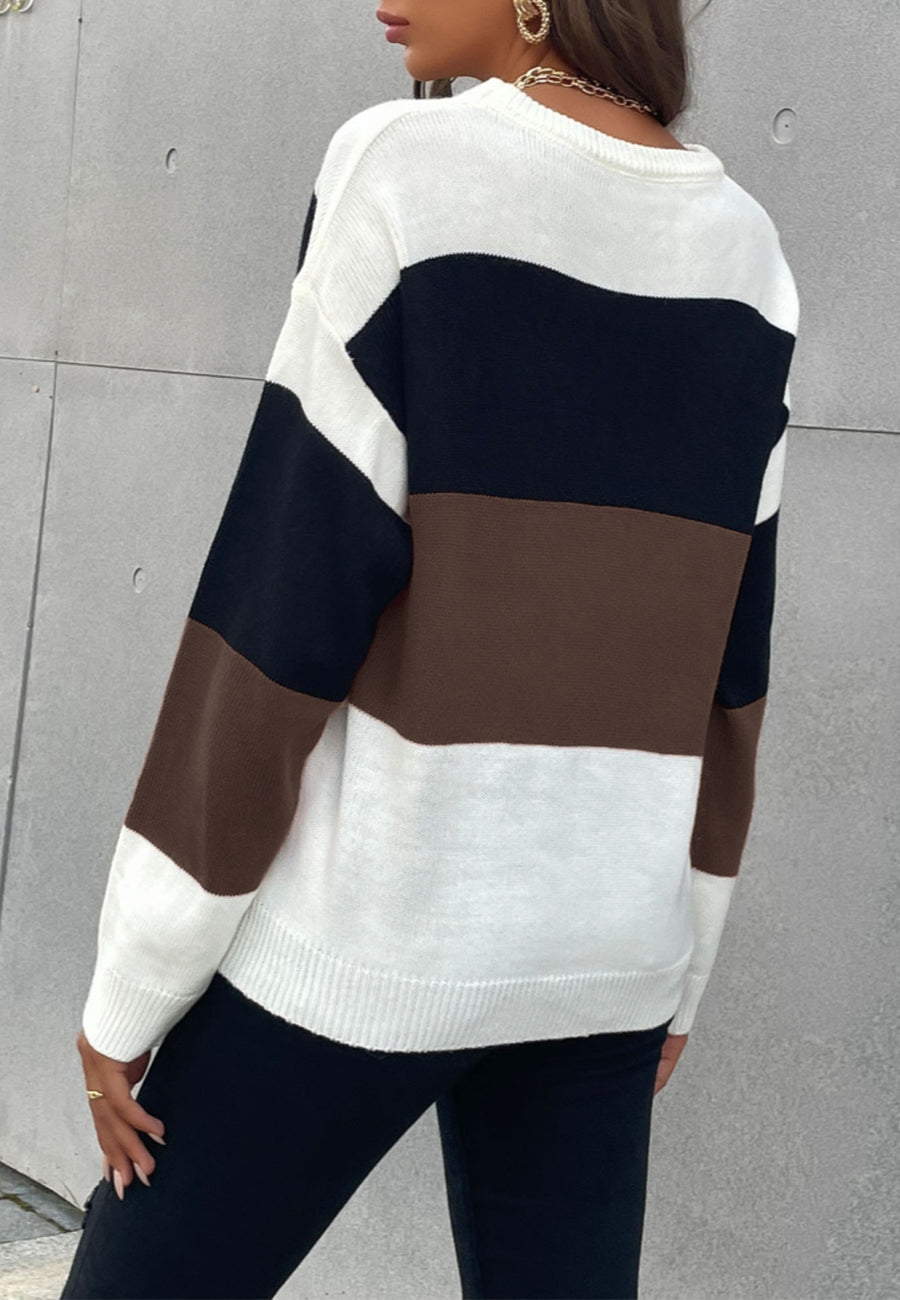 Chic Color Block Striped Sweater