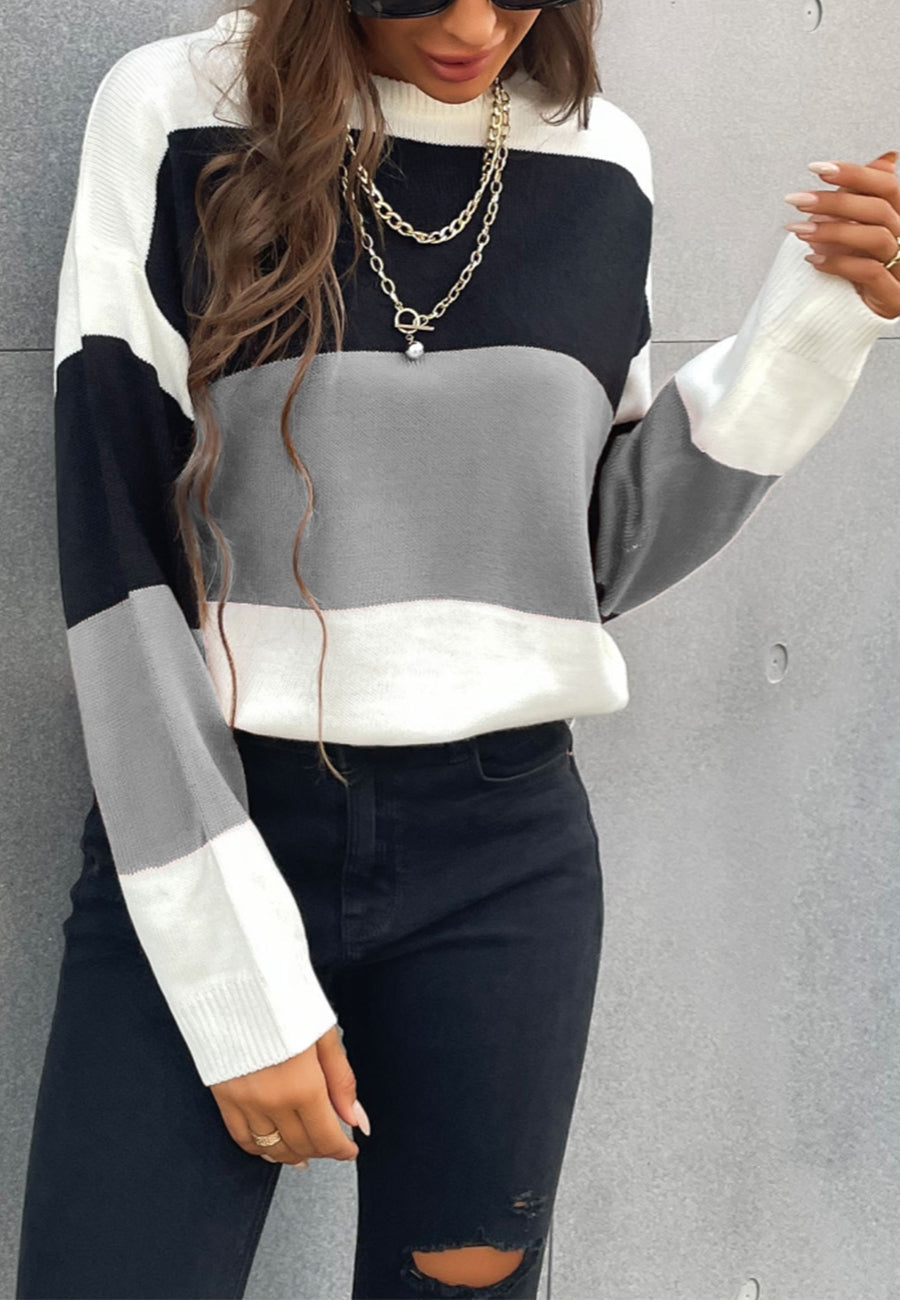 Chic Color Block Striped Sweater