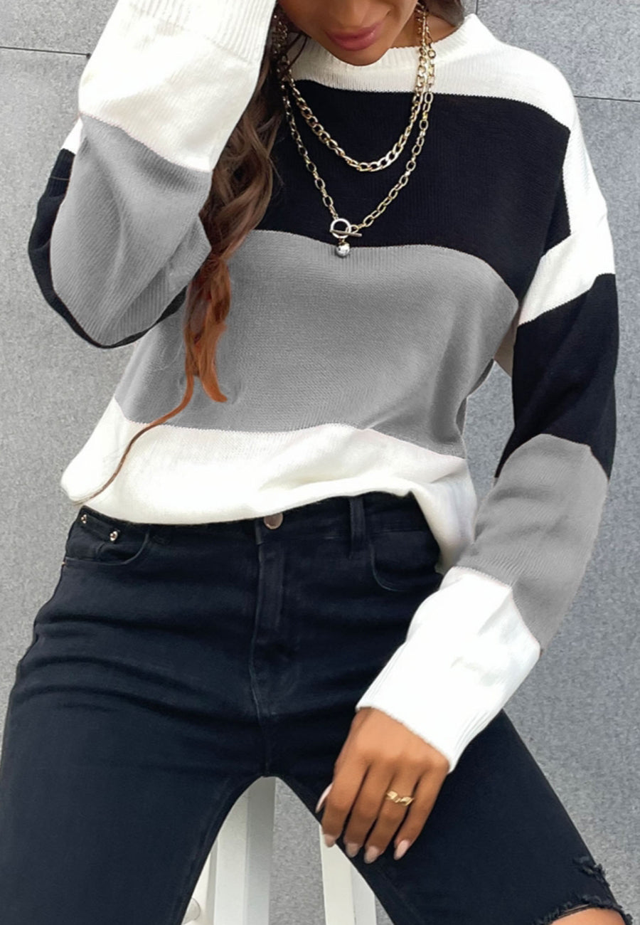 Chic Color Block Striped Sweater