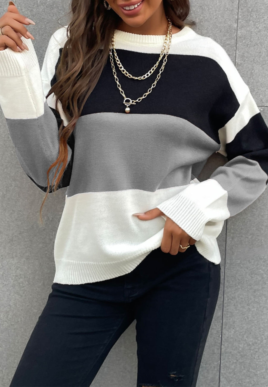 Chic Color Block Striped Sweater