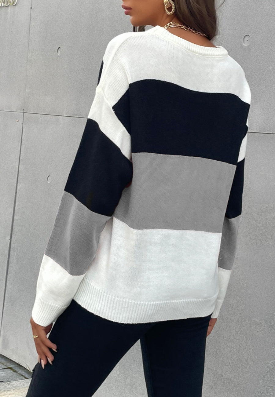 Chic Color Block Striped Sweater