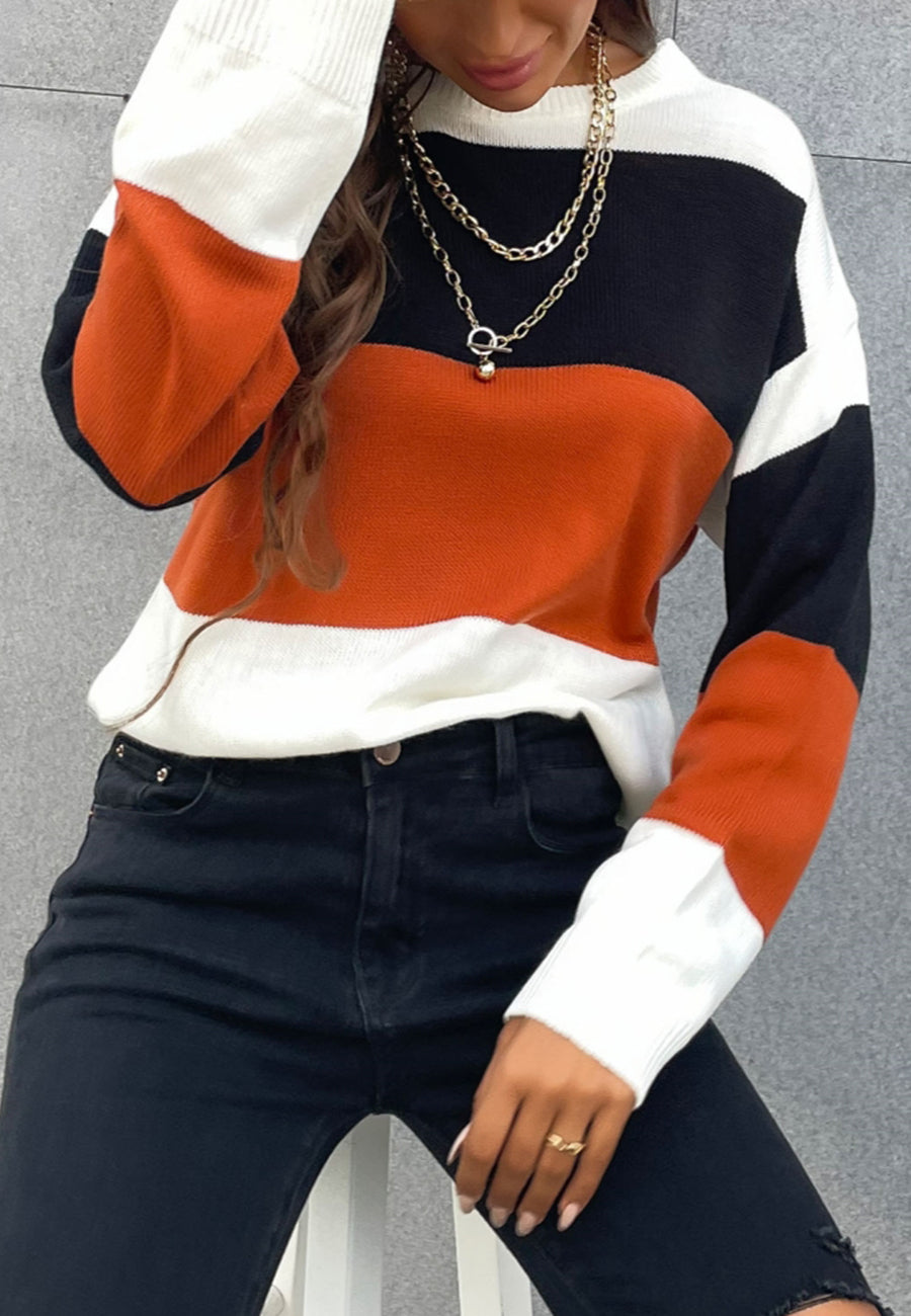 Chic Color Block Striped Sweater