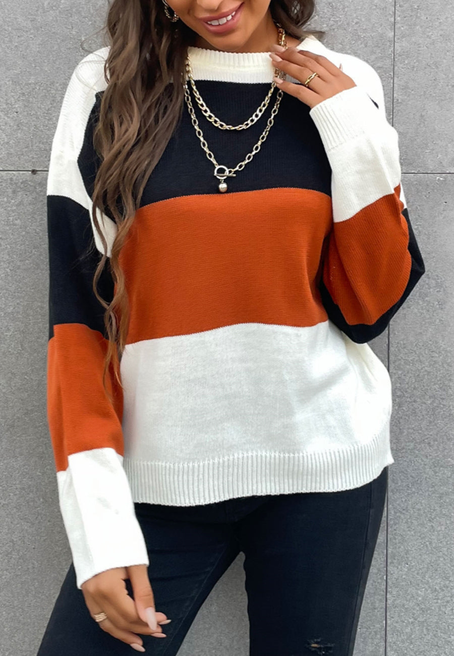 Chic Color Block Striped Sweater