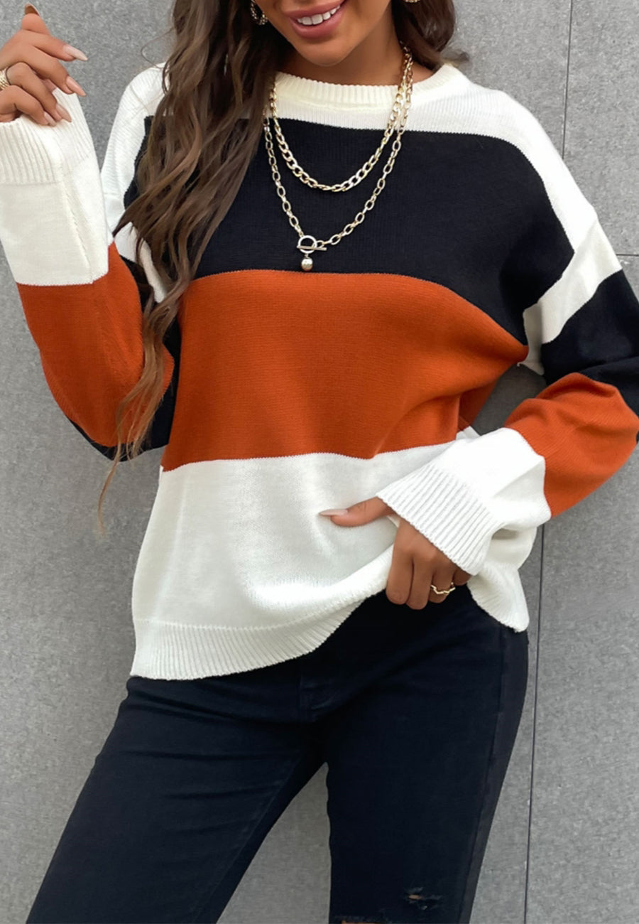 Chic Color Block Striped Sweater