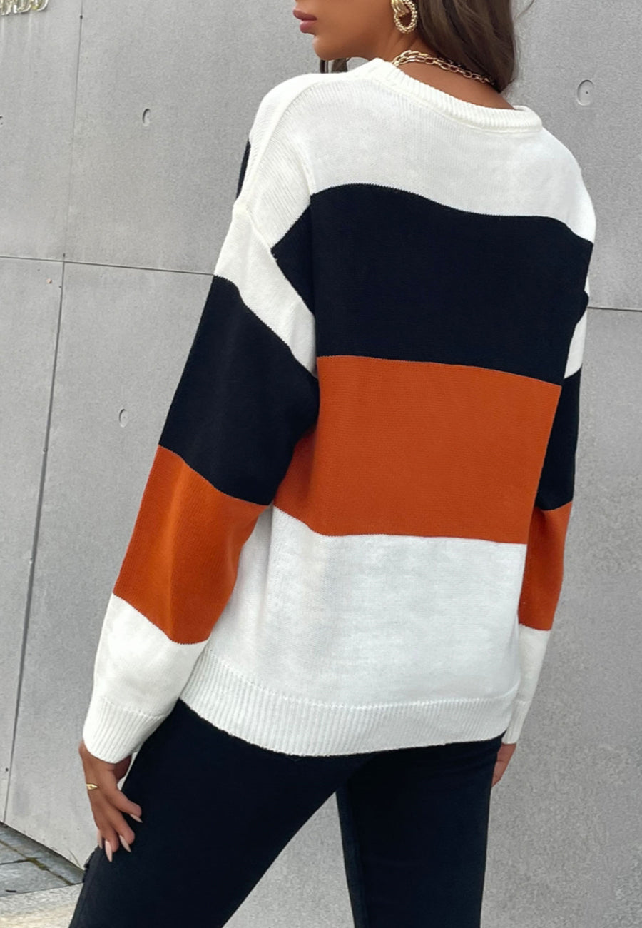 Chic Color Block Striped Sweater