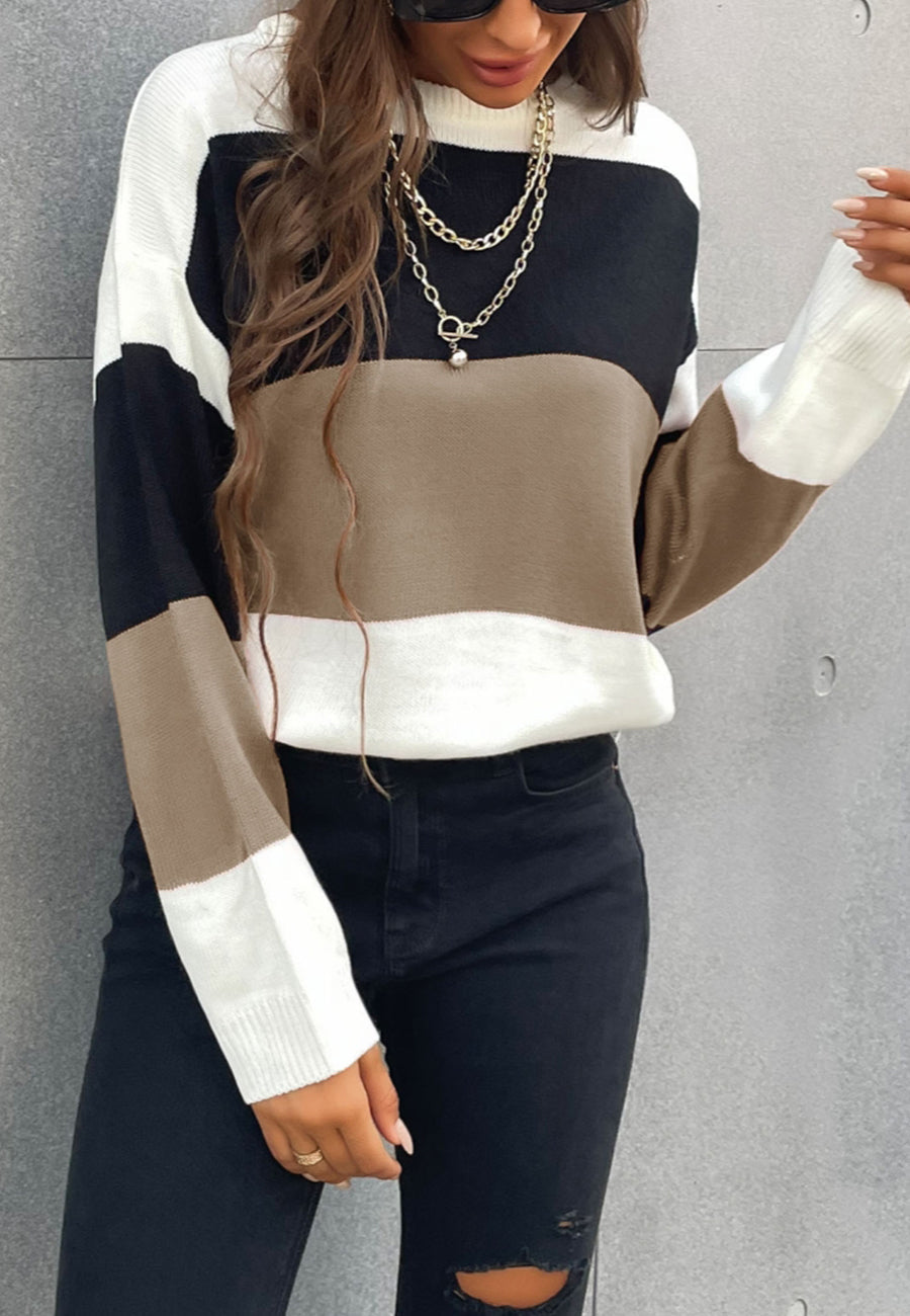 Chic Color Block Striped Sweater