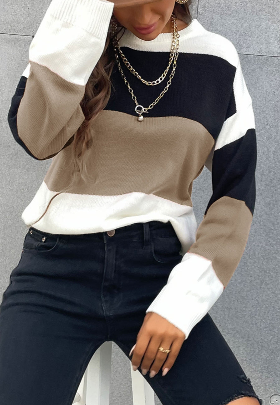 Chic Color Block Striped Sweater