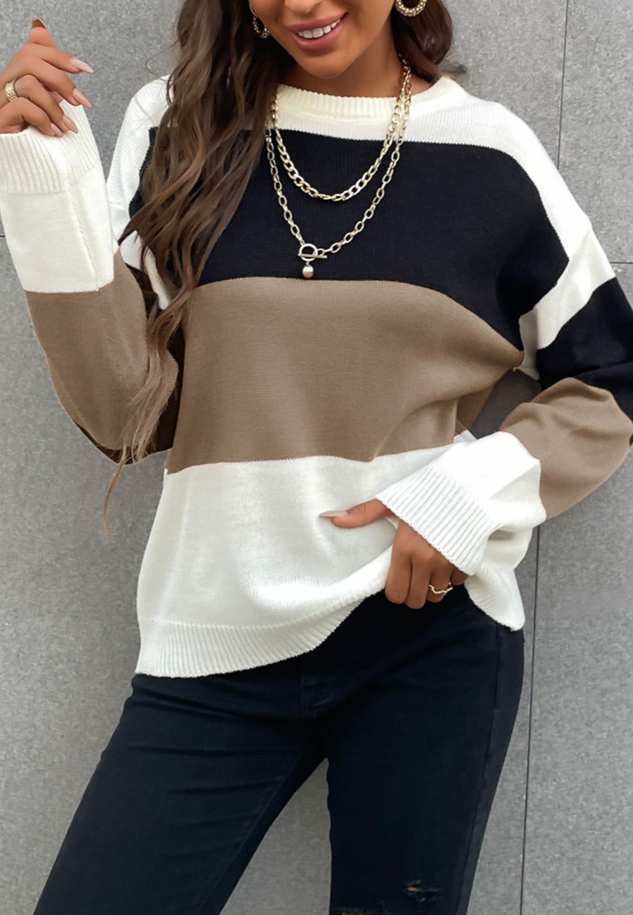 Chic Color Block Striped Sweater