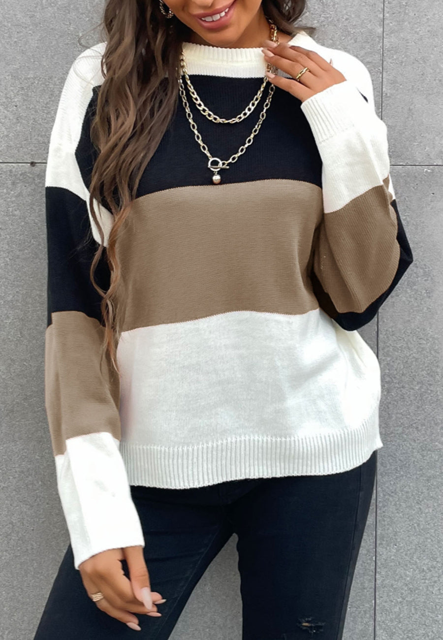 Chic Color Block Striped Sweater