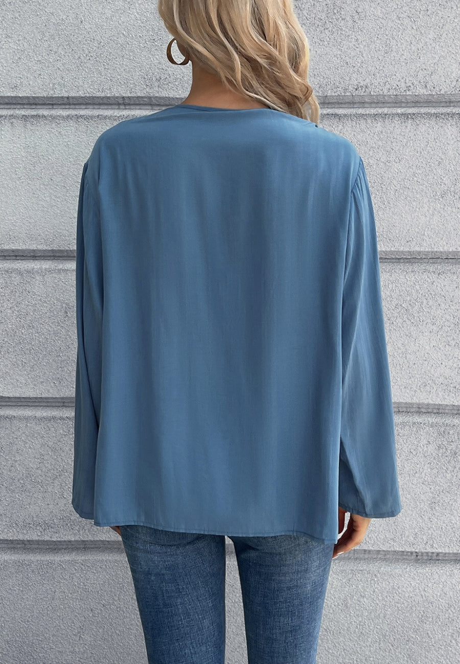 Round Neck Contrast Button Blouse