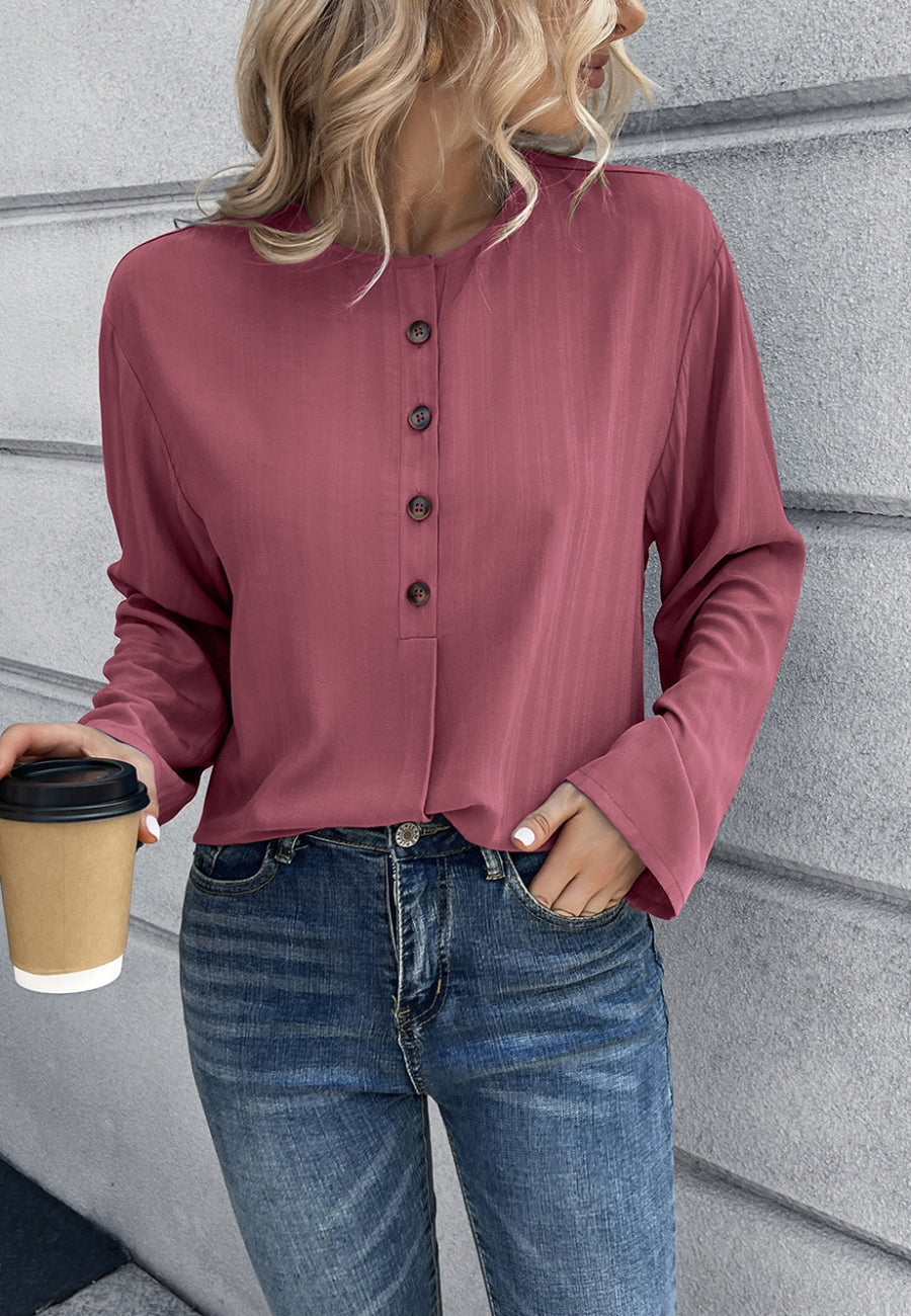 Round Neck Contrast Button Blouse
