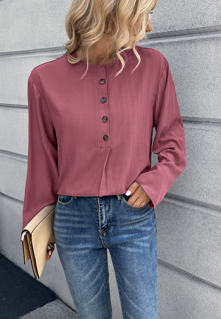 Round Neck Contrast Button Blouse