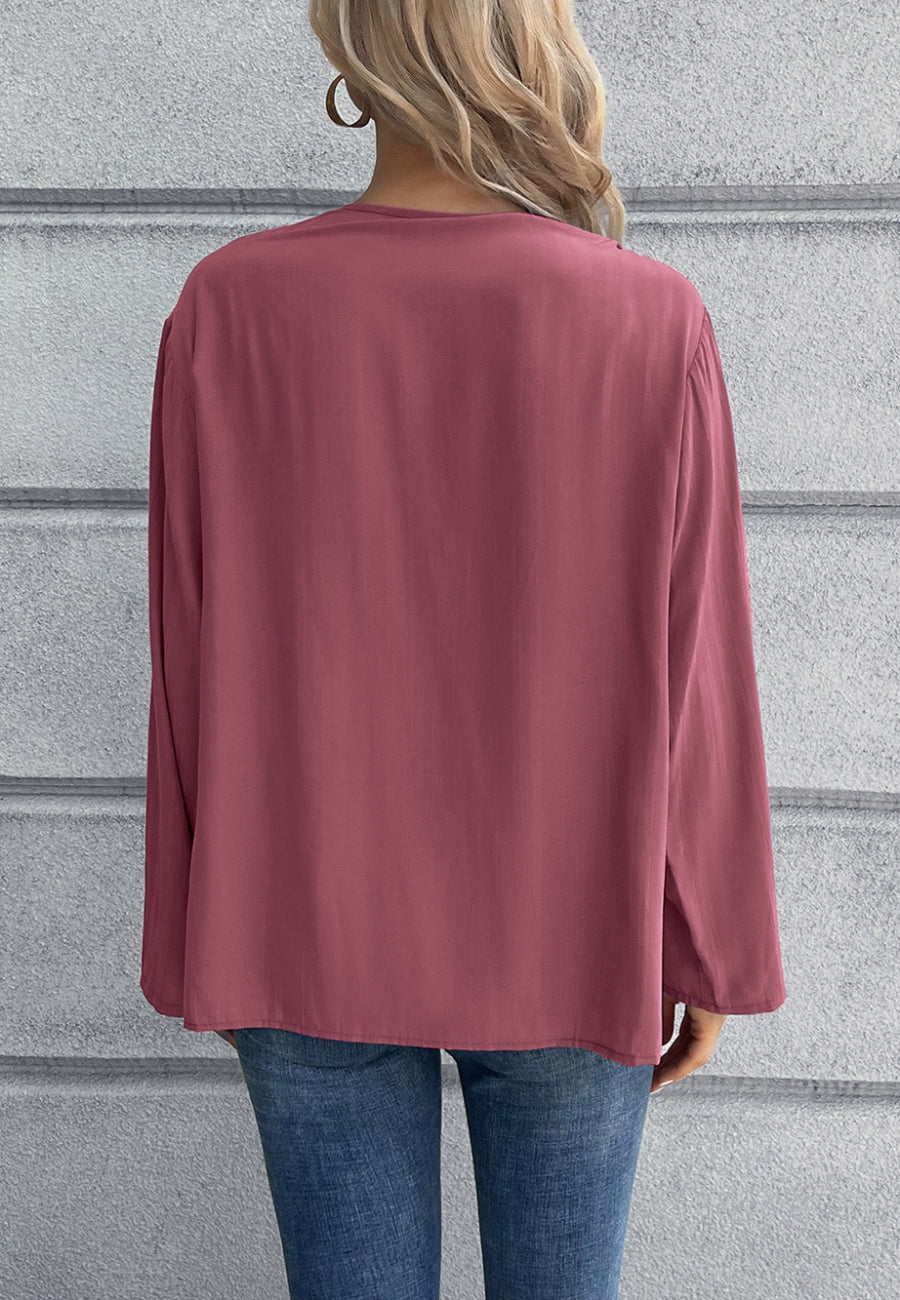 Round Neck Contrast Button Blouse