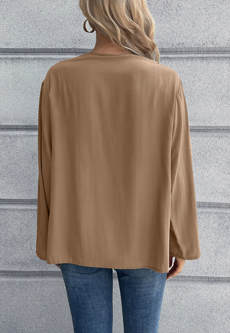 Round Neck Contrast Button Blouse