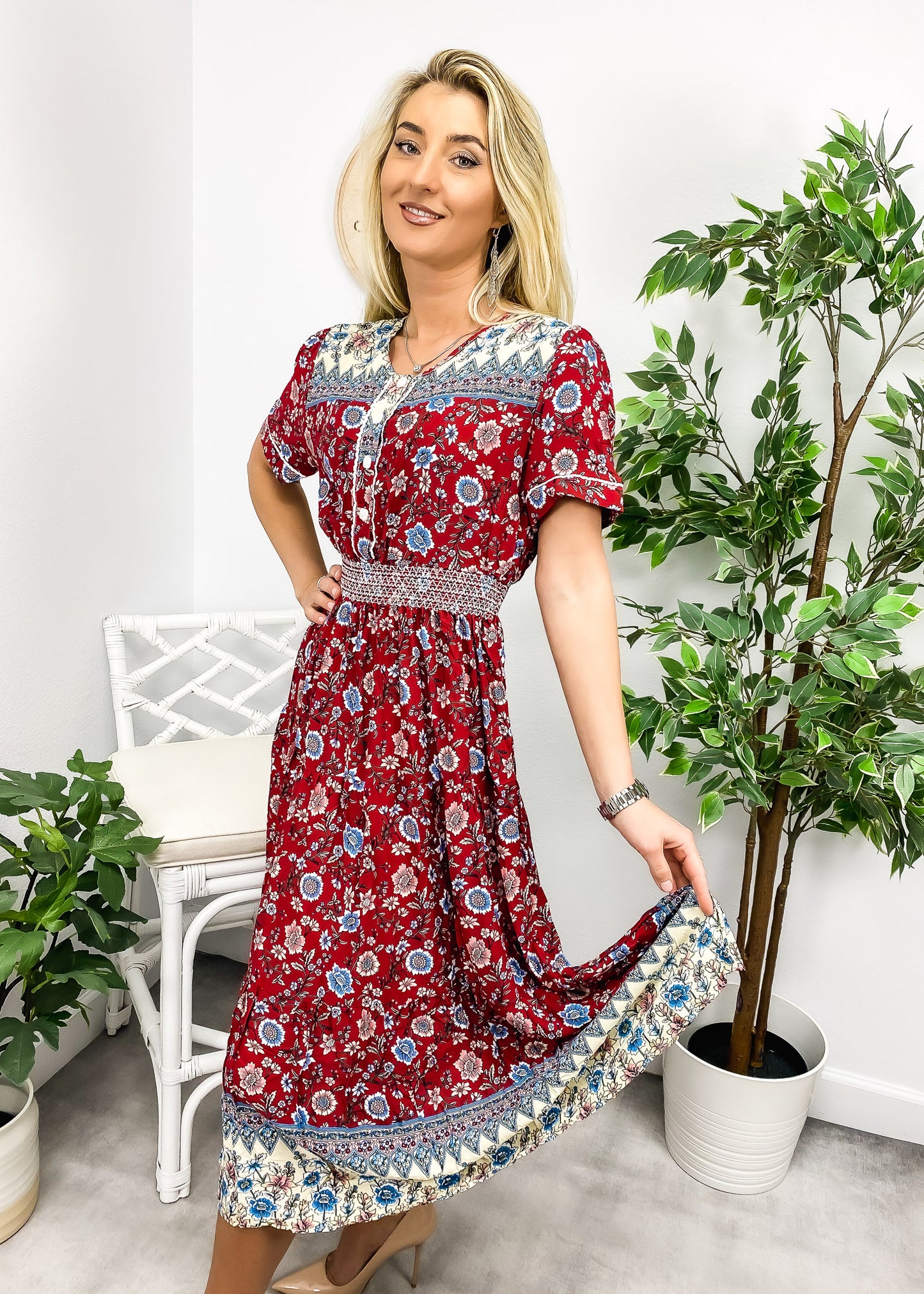 Vintage Printed Short Sleeve Dress