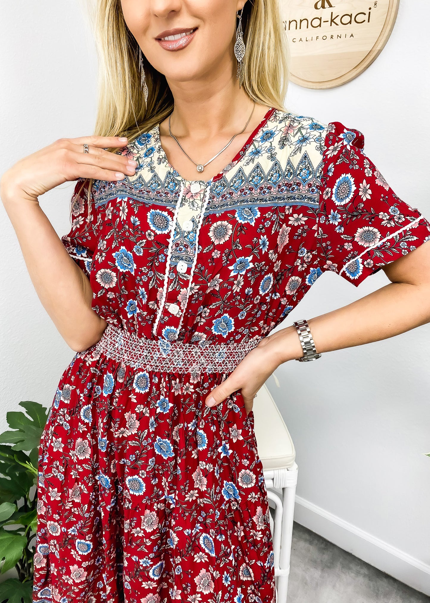 Vintage Printed Short Sleeve Dress
