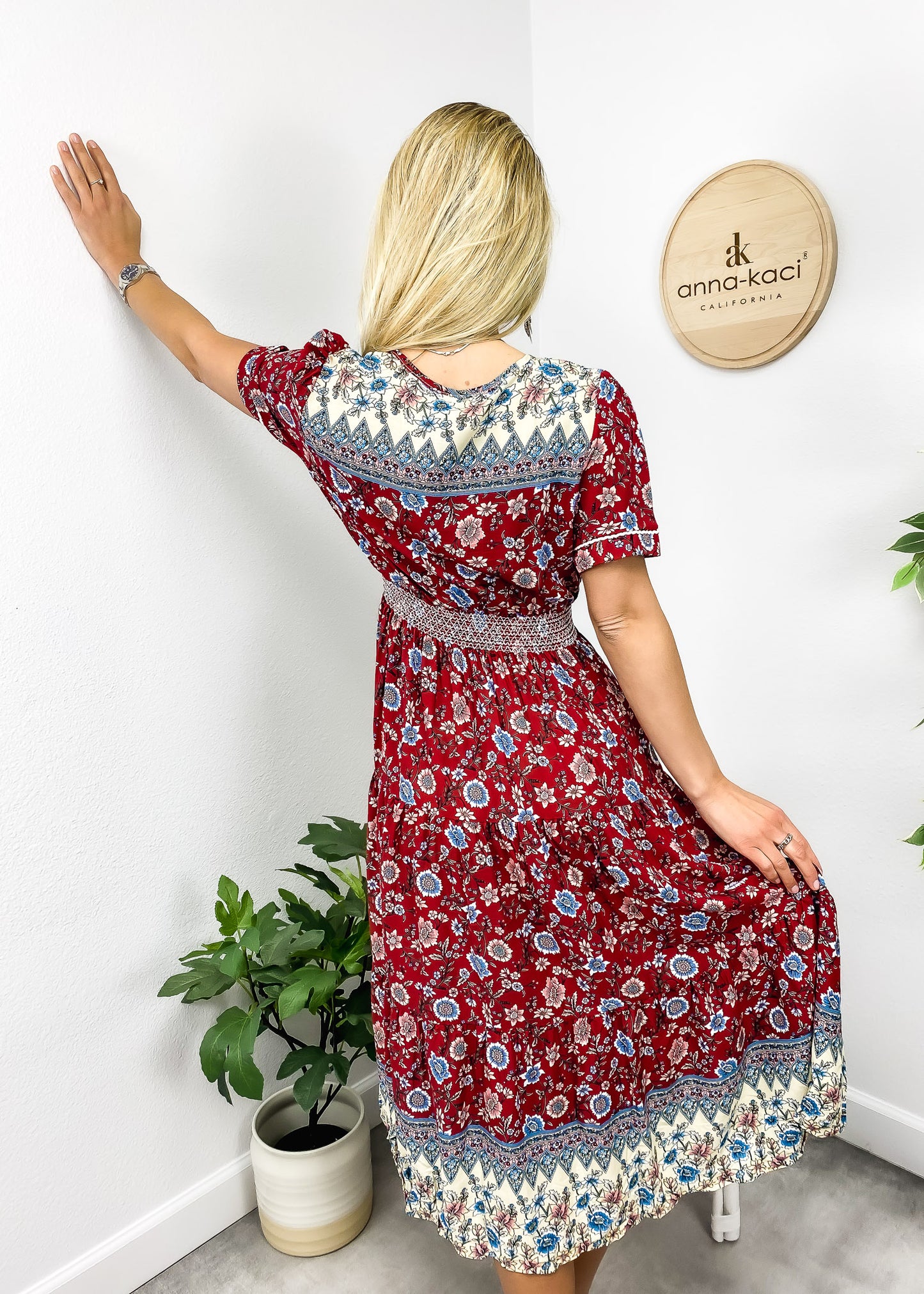 Vintage Printed Short Sleeve Dress