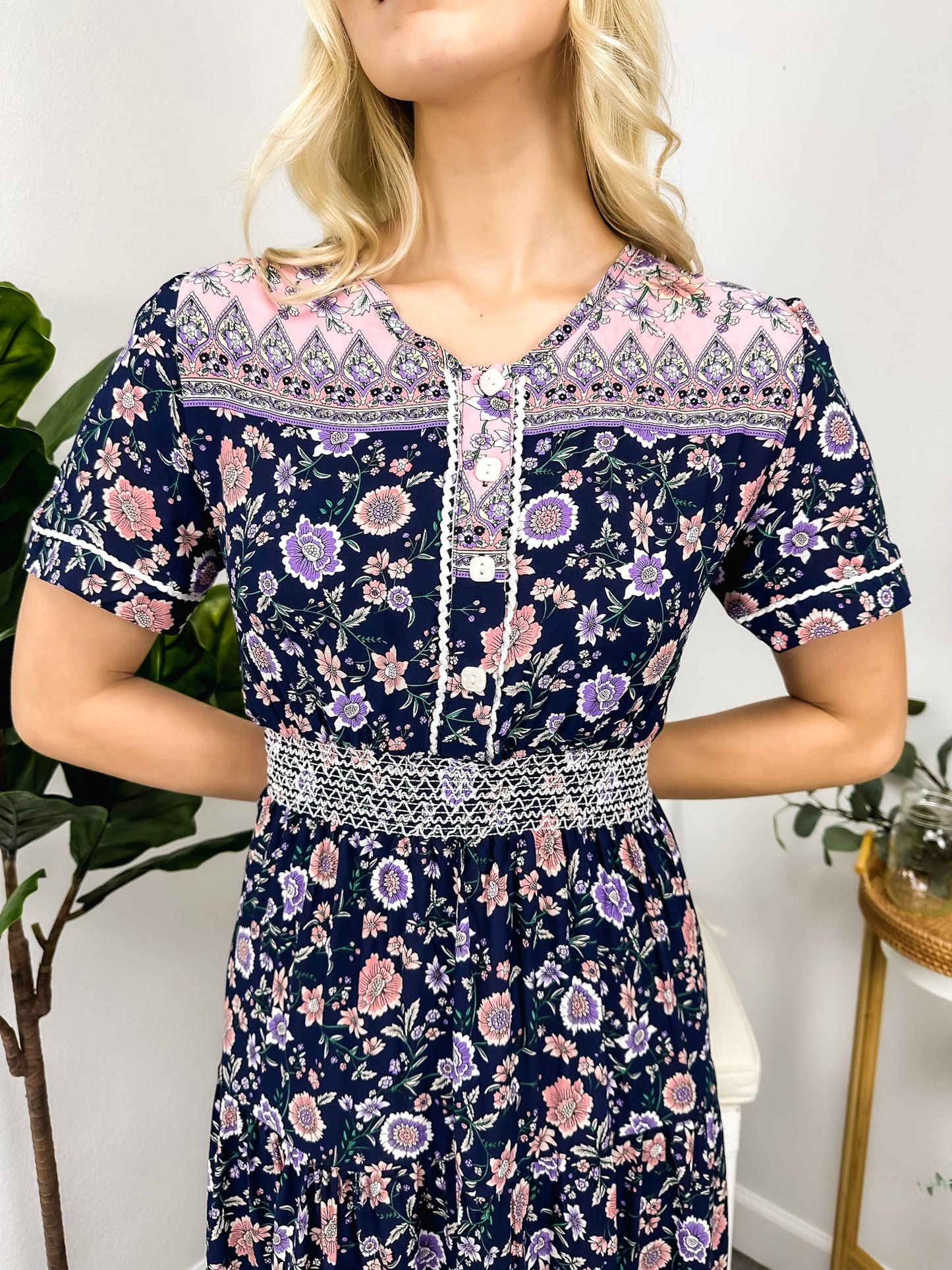 Vintage Printed Short Sleeve Dress