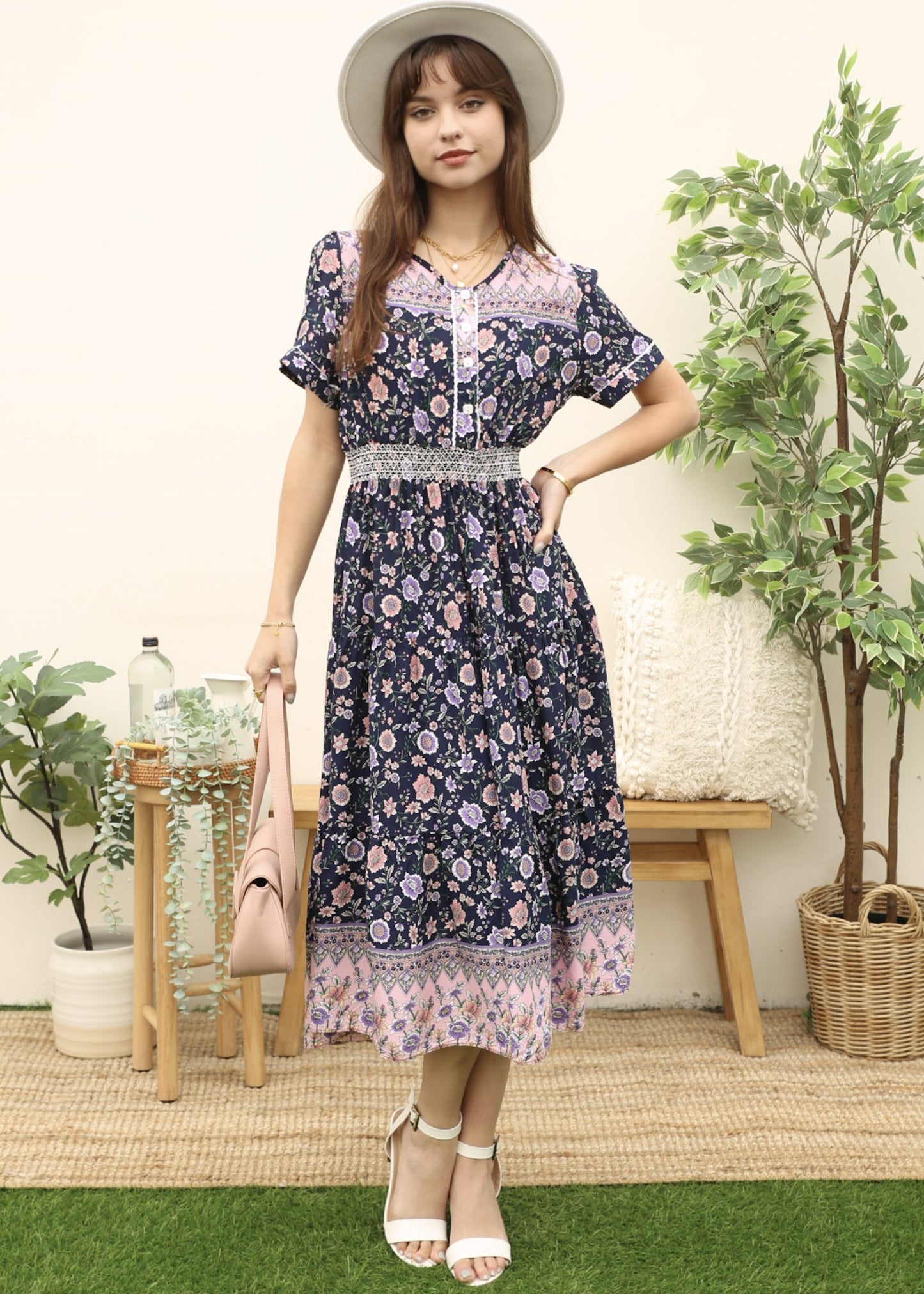 Vintage Printed Short Sleeve Dress