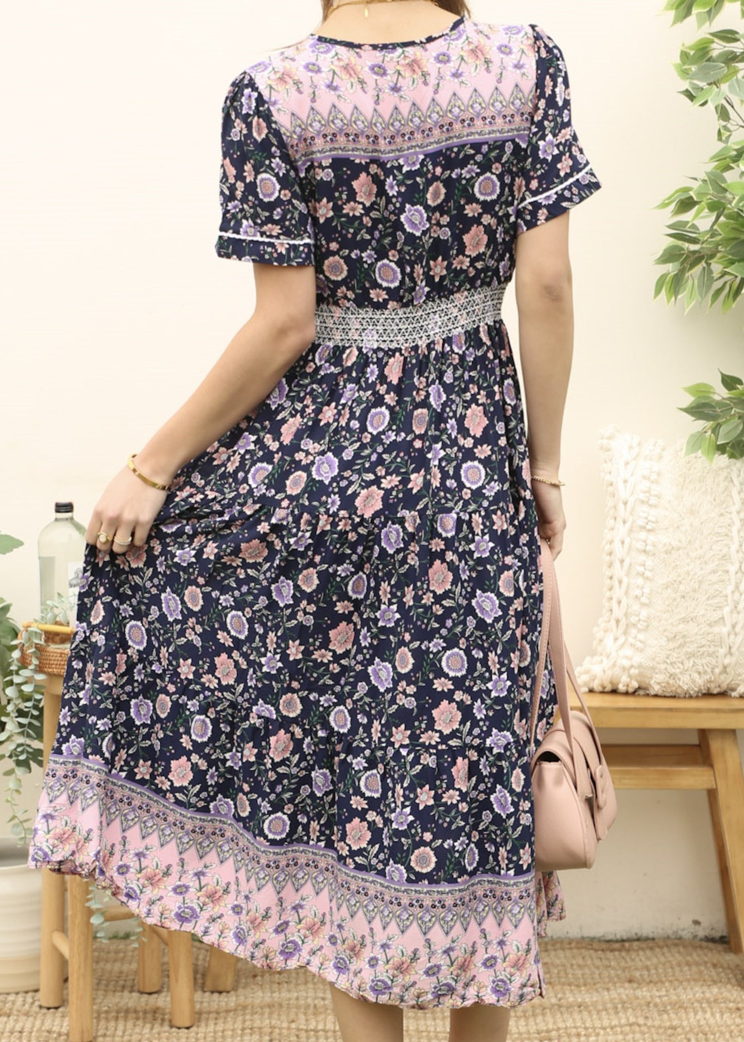Vintage Printed Short Sleeve Dress