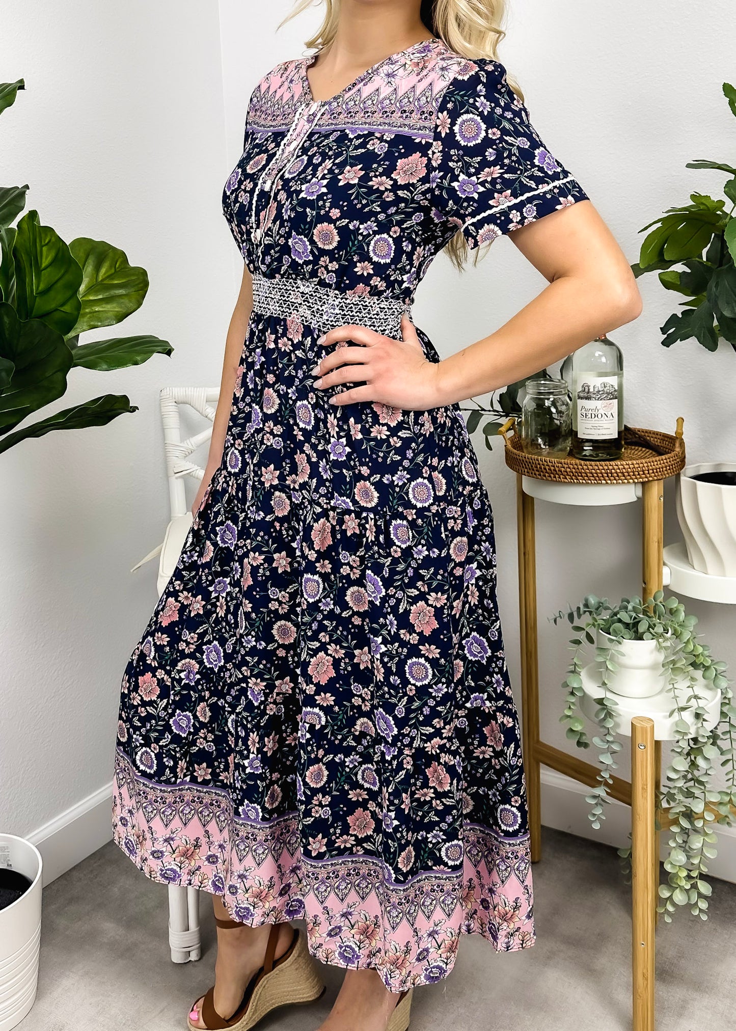 Vintage Printed Short Sleeve Dress