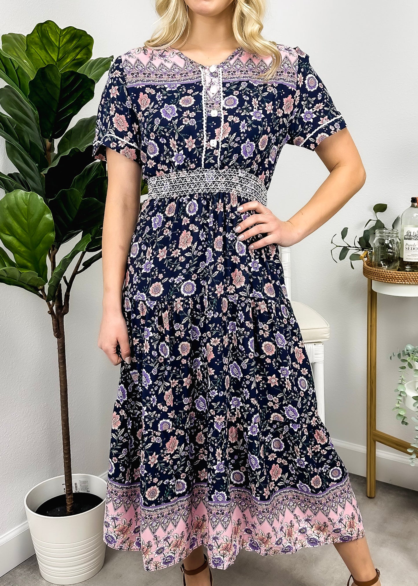 Vintage Printed Short Sleeve Dress