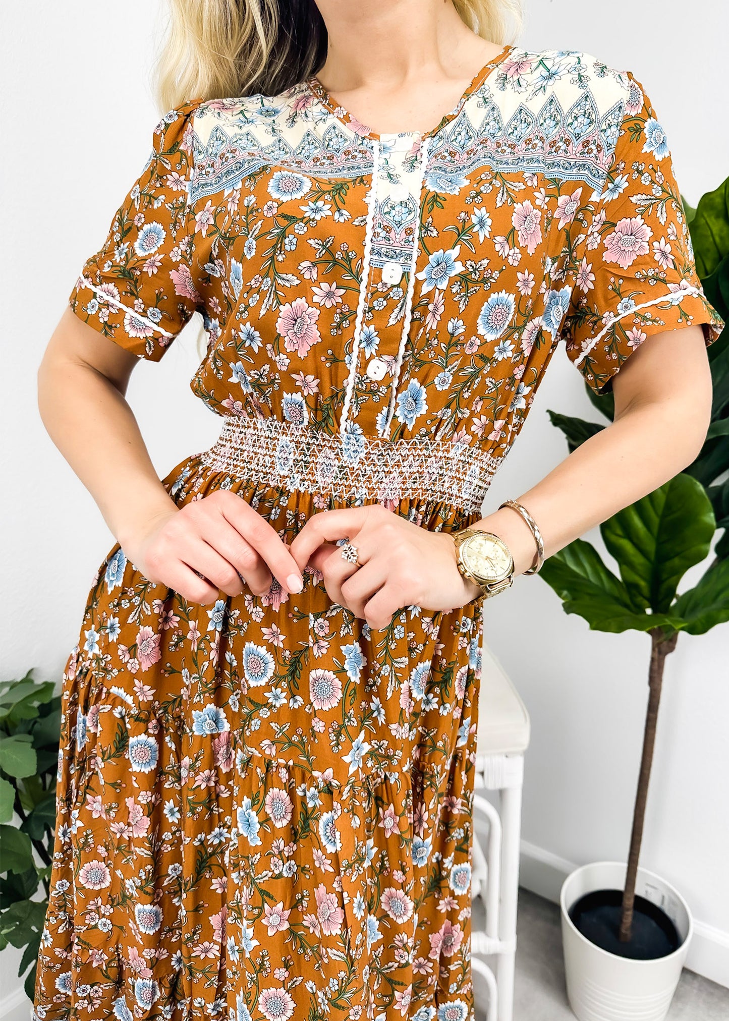 Vintage Printed Short Sleeve Dress