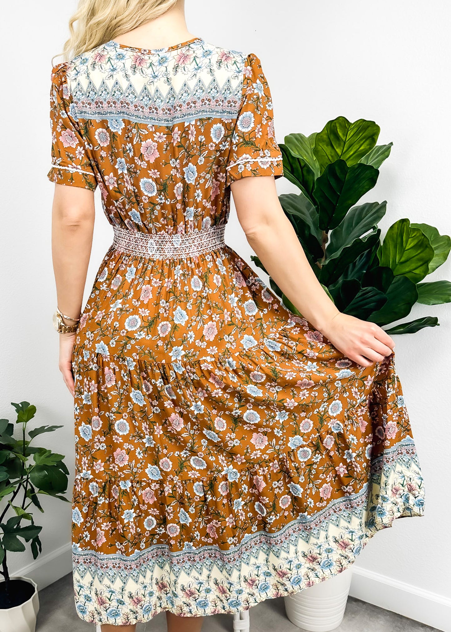 Vintage Printed Short Sleeve Dress