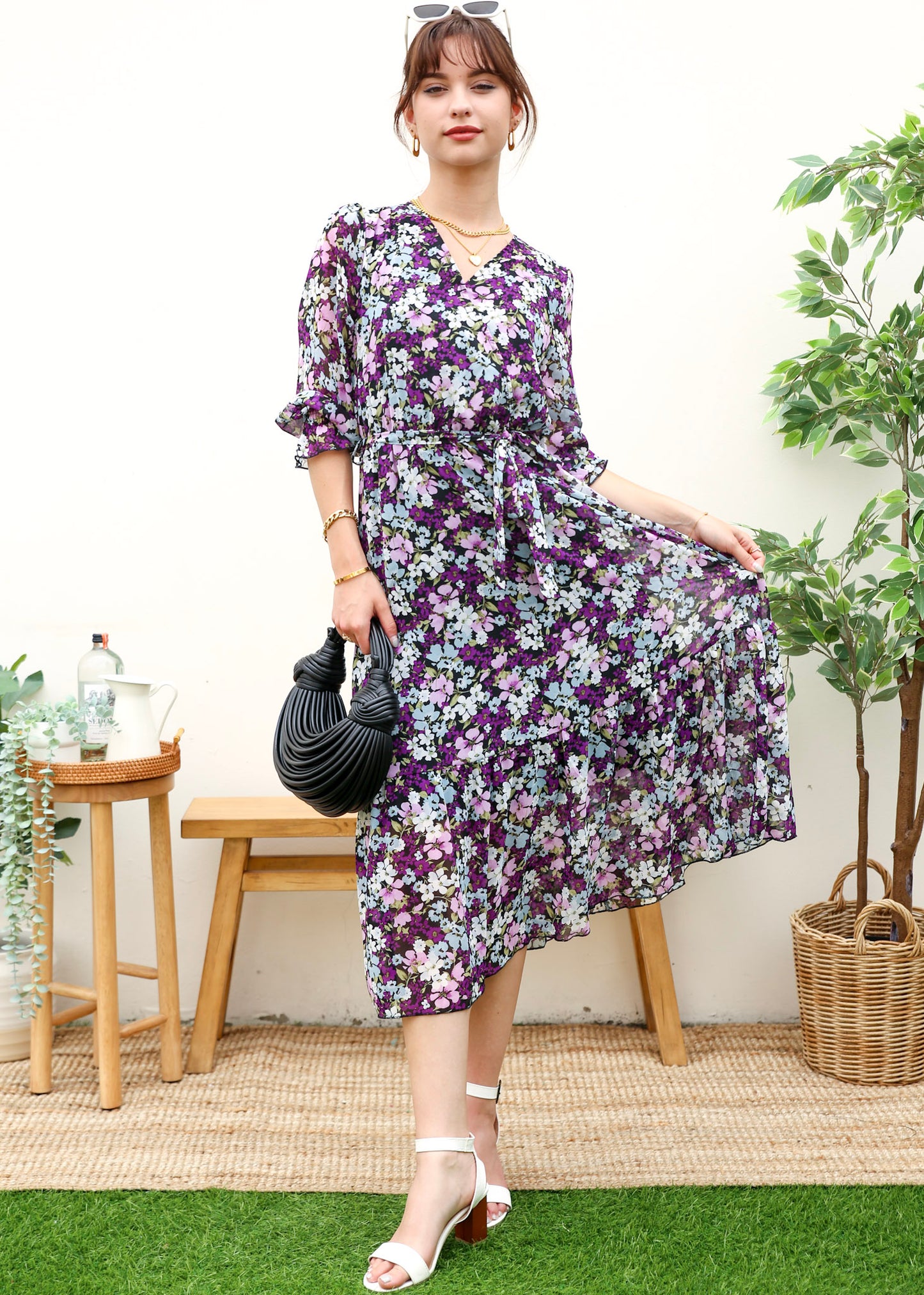 Vestido cruzado ligero con estampado floral