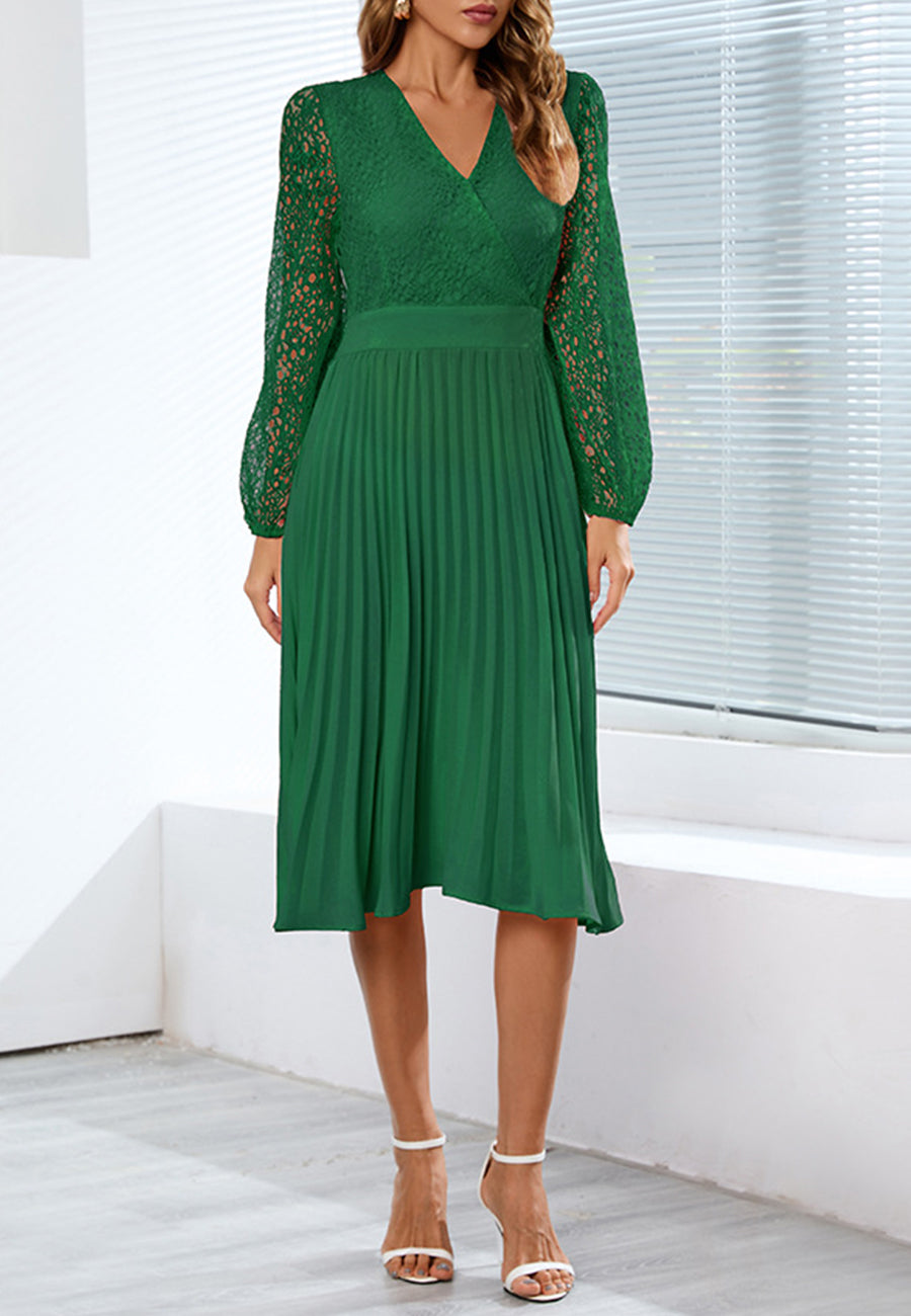 Surplice Neck Pleated Dress Sheer