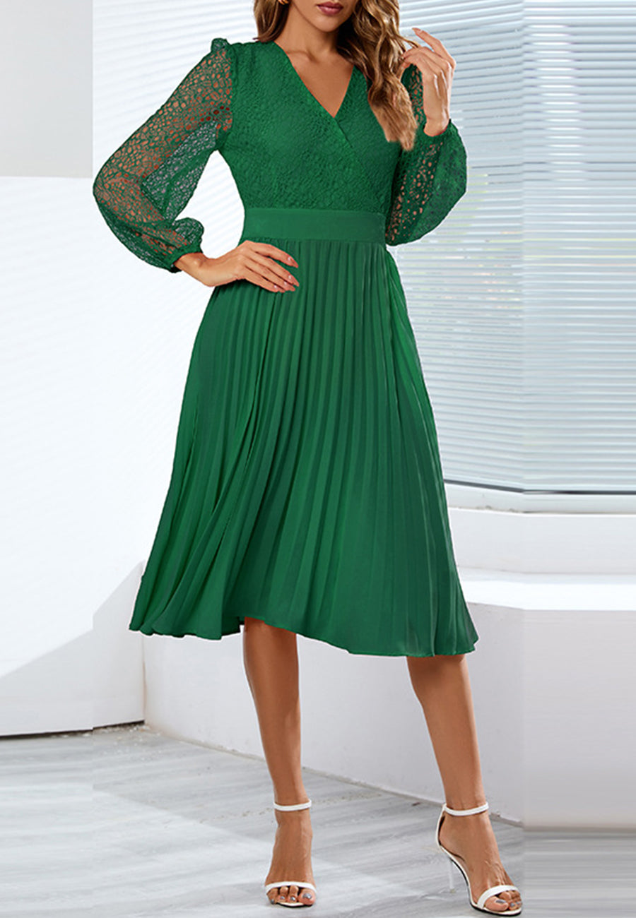 Surplice Neck Pleated Dress Sheer
