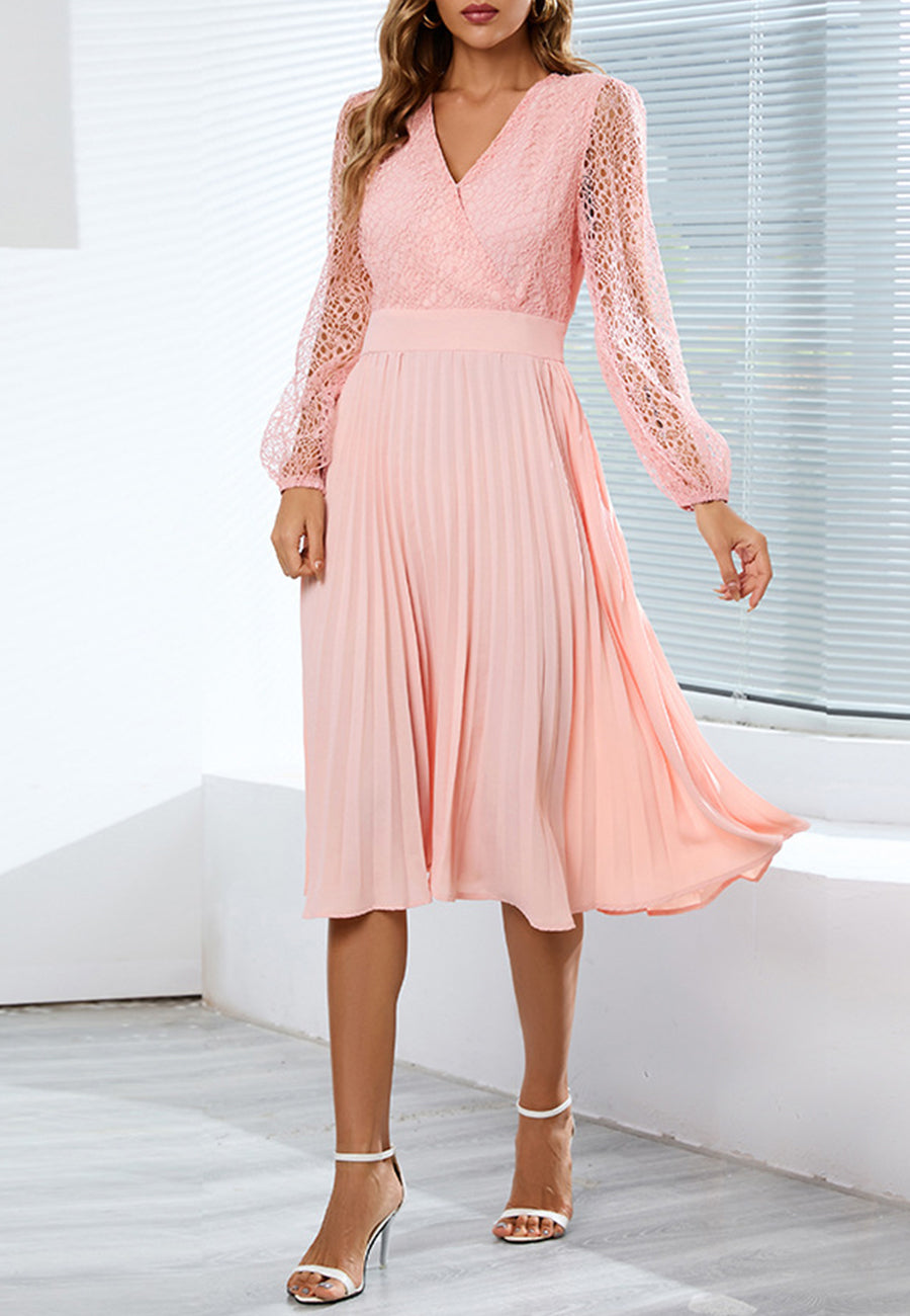 Surplice Neck Pleated Dress Sheer